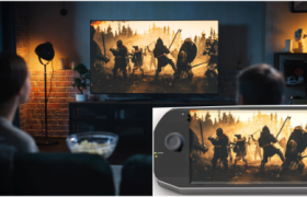 随时随地在大屏幕上畅玩游戏：将便携式游戏机连接到支持 HDMI® 技术的高清电视